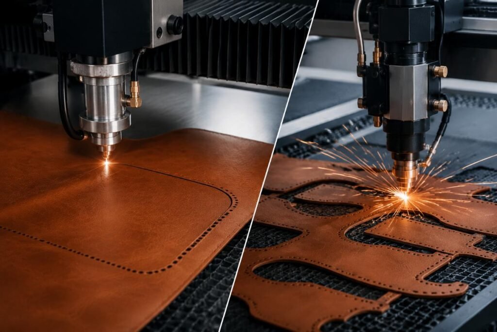 CNC machine cutting leather
