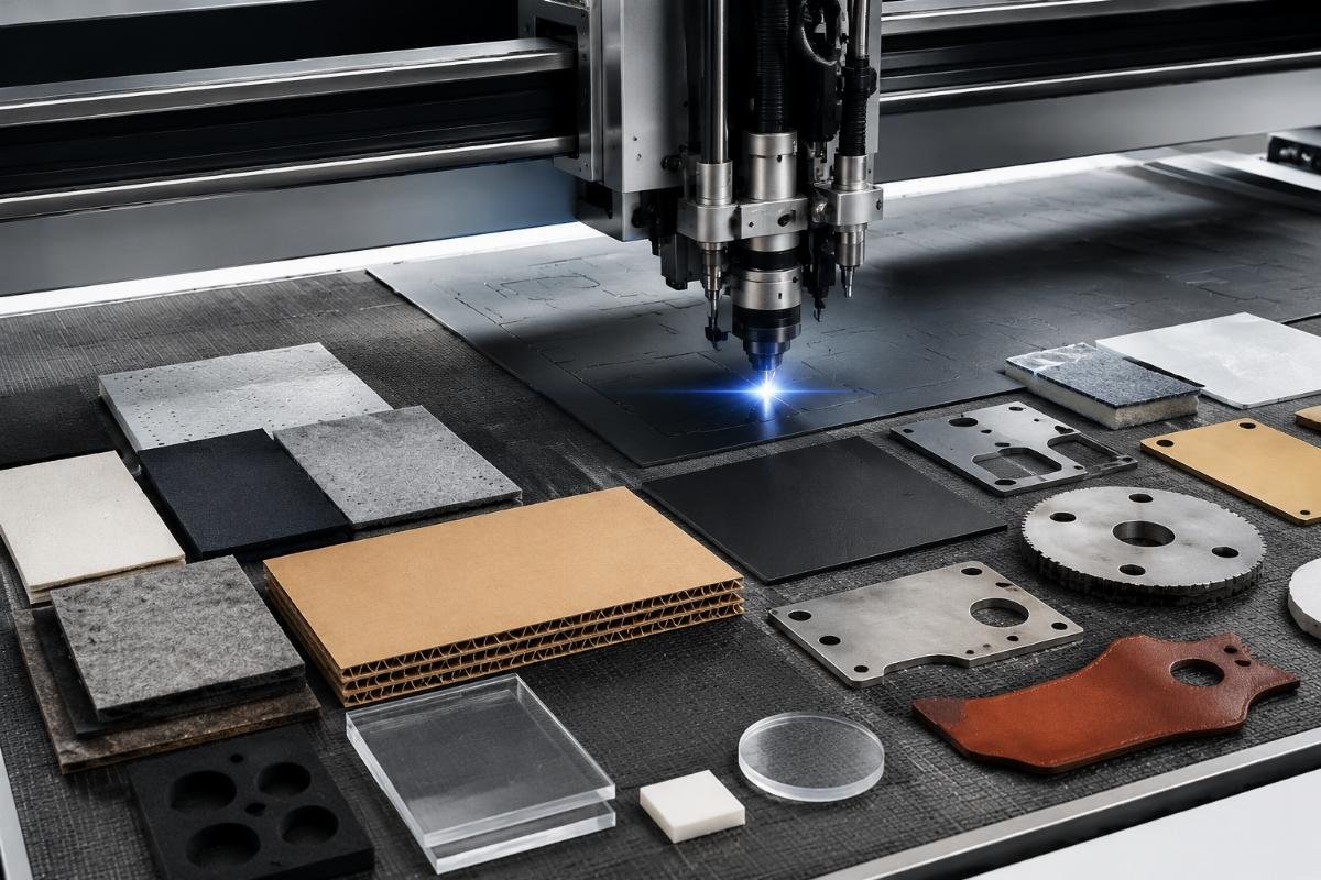 Material samples on digital knife cutting table
