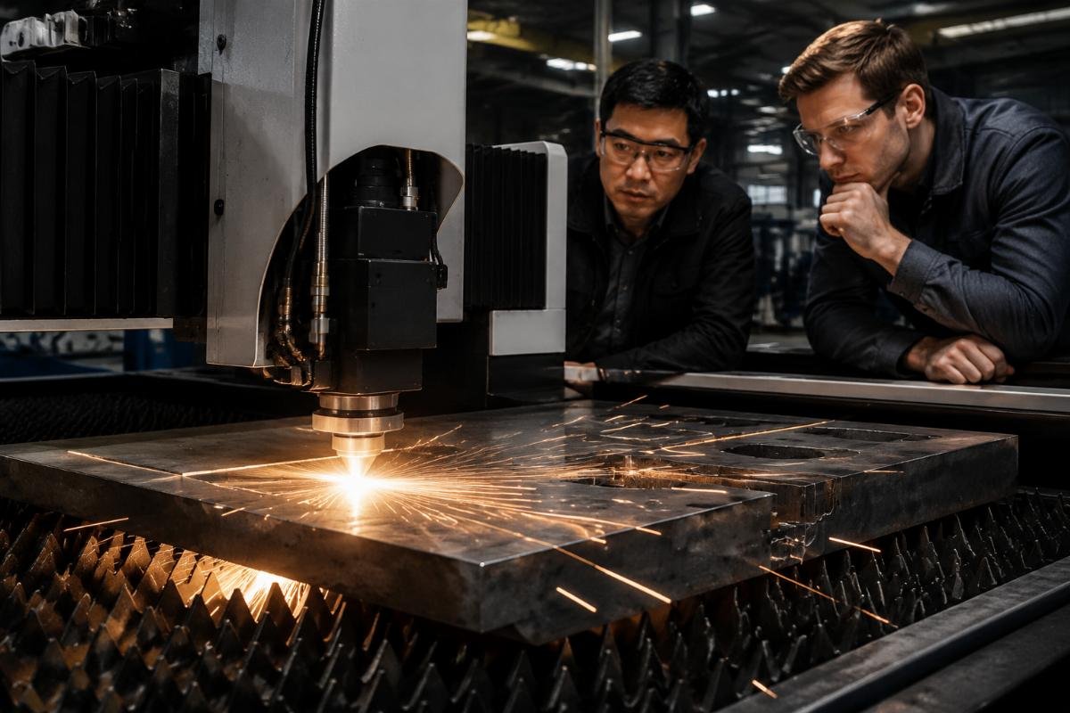 Wholesaler conducting on-site thick material cutting test