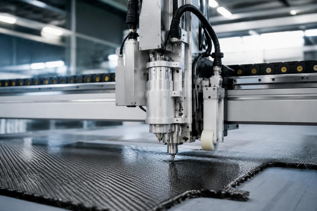 CNC knife cutter processing composite fabric