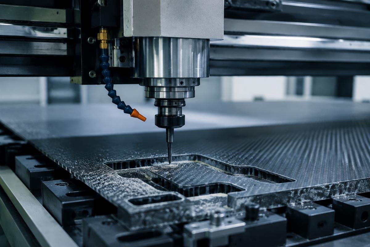 CNC router cutting composite panel
