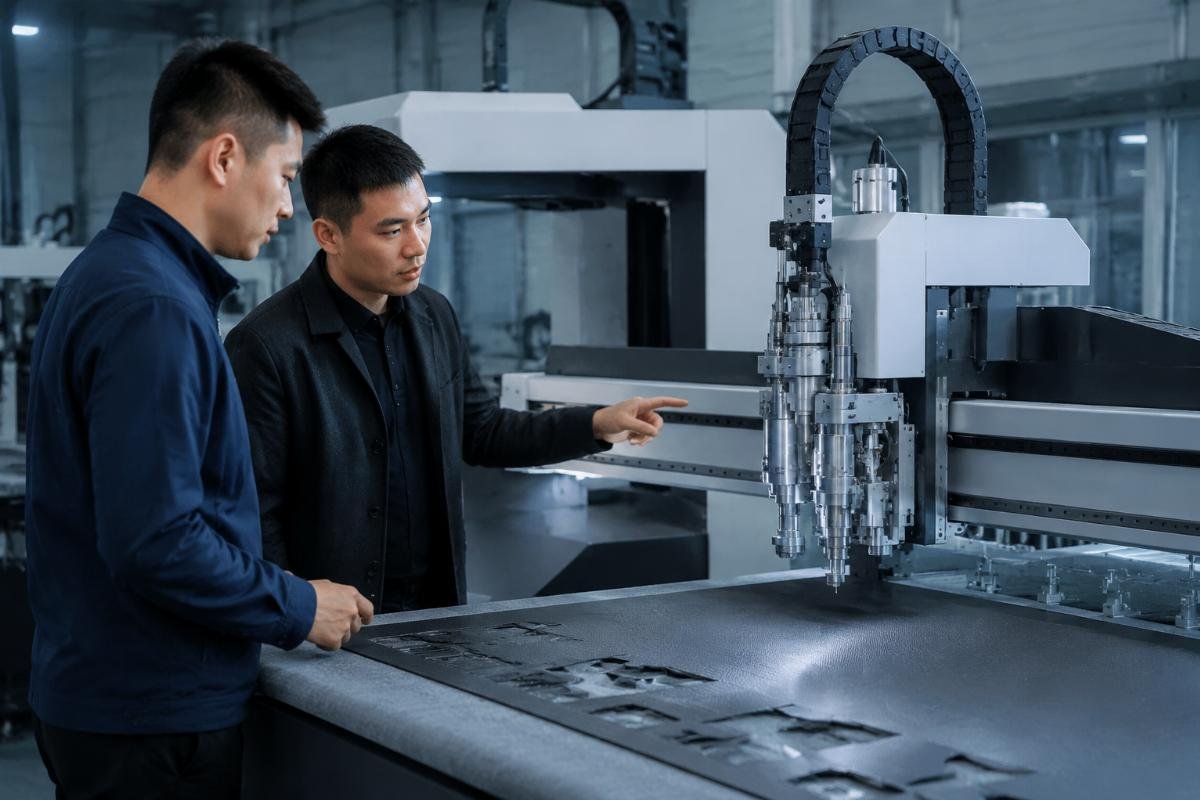 Wholesaler reviewing CNC knife cutting equipment specifications