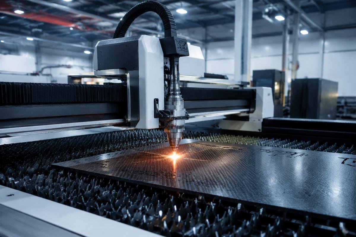CNC cutting machine meeting Gulf industry standards in Middle East production site A workshop in Saudi Arabia operating a compliance-certified CNC cutting machine for composite material processing