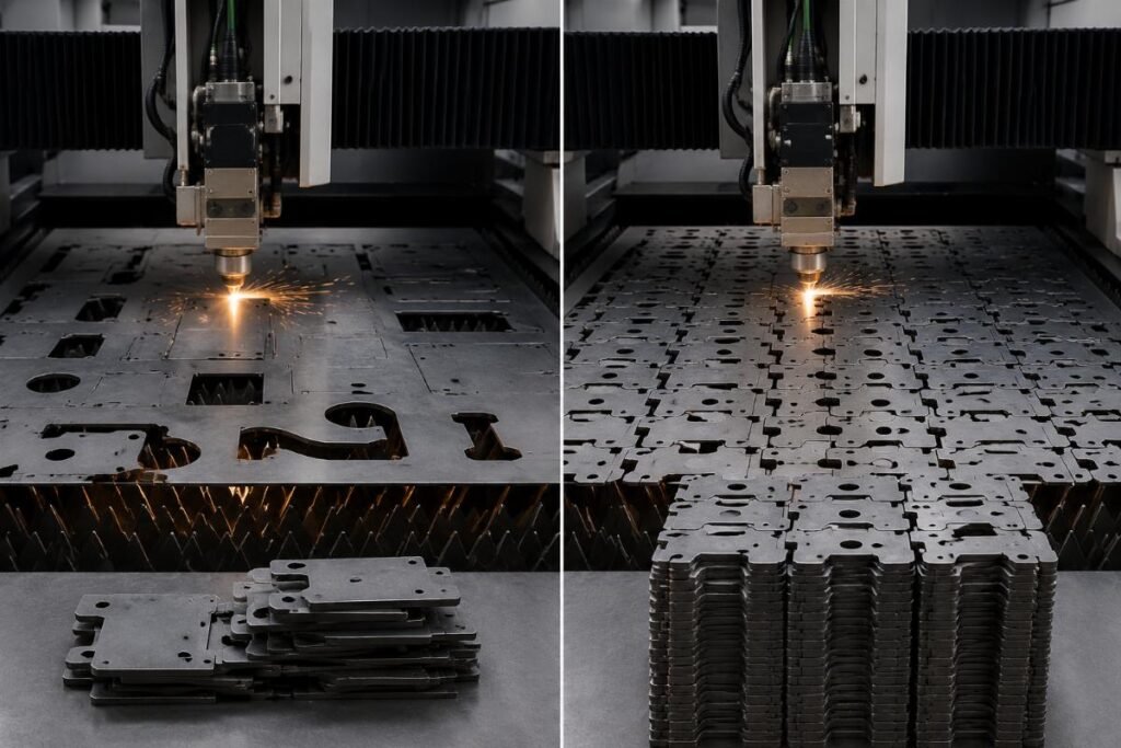 Side-by-side comparison of production output before and after CNC cutting software upgrade
