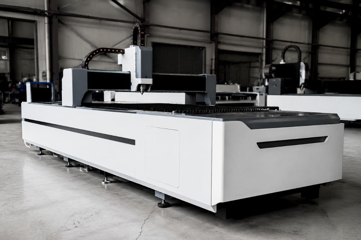 A side view of a custom white label CNC cutting machine ready for shipment to a regional wholesale buyer