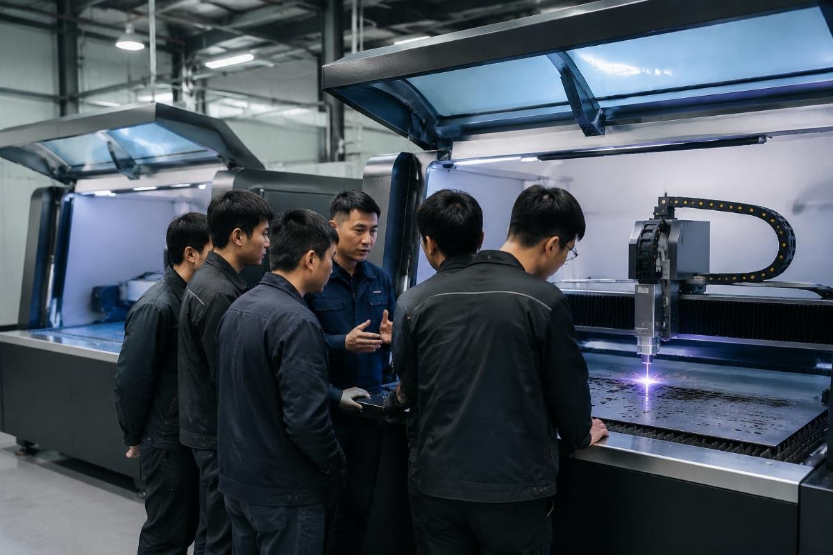 Supplier team conducting on-site training for CNC machine operators