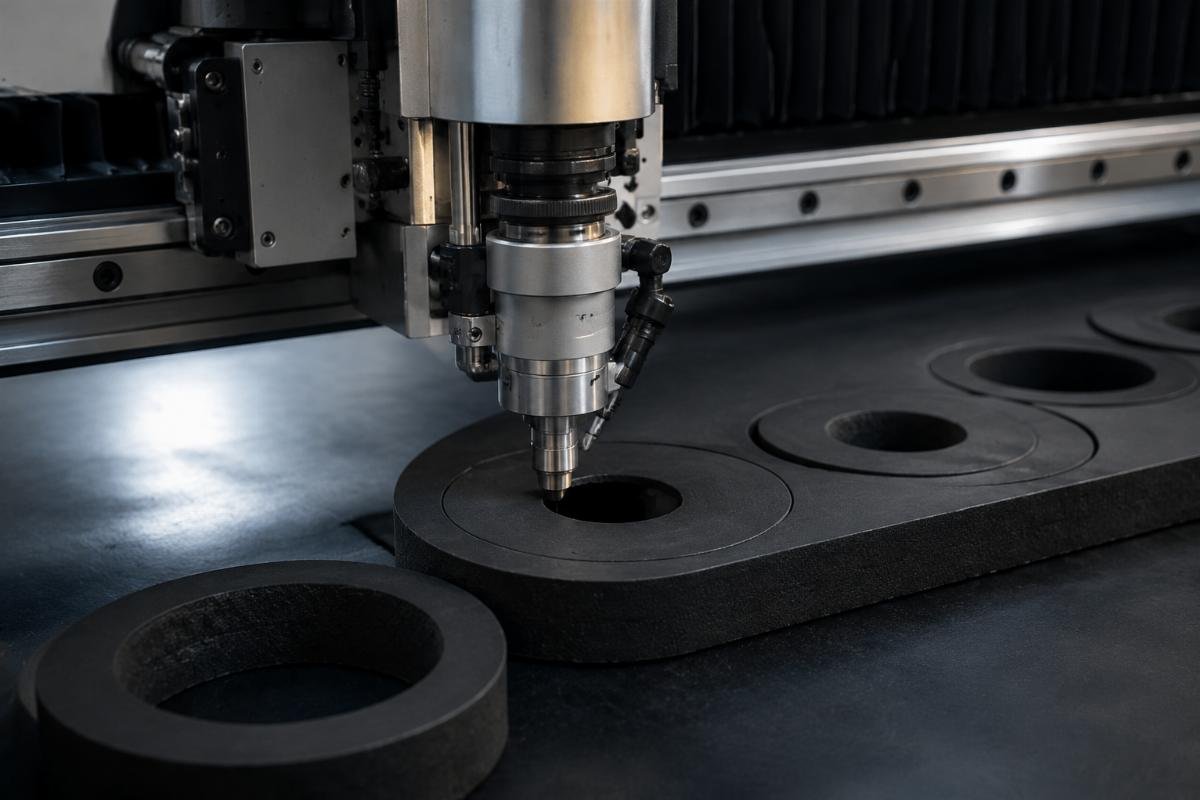 Oscillating knife CNC cutting thick rubber gasket material