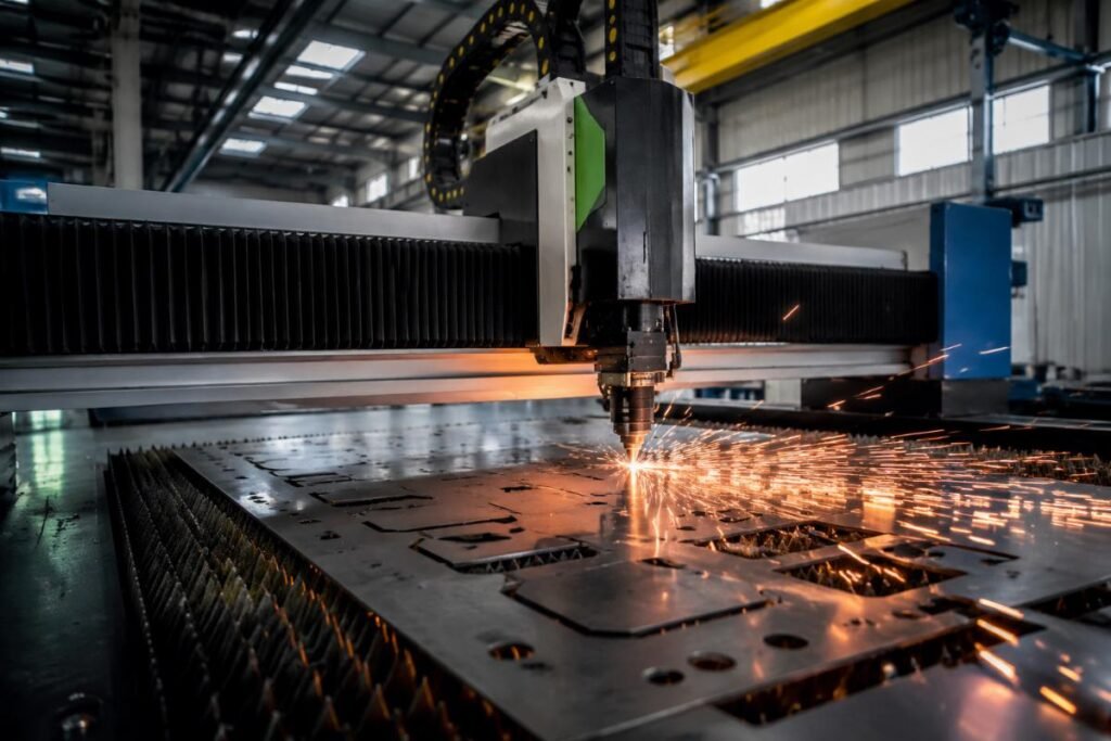 CNC cutting machine operation on workshop floor in Latin American factory