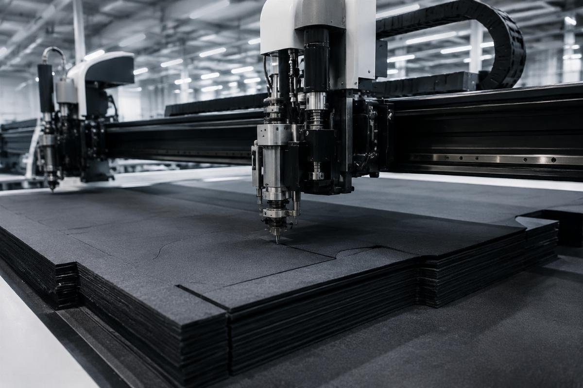 Factory production line with oscillating knife CNC cutting multi-layer fabric