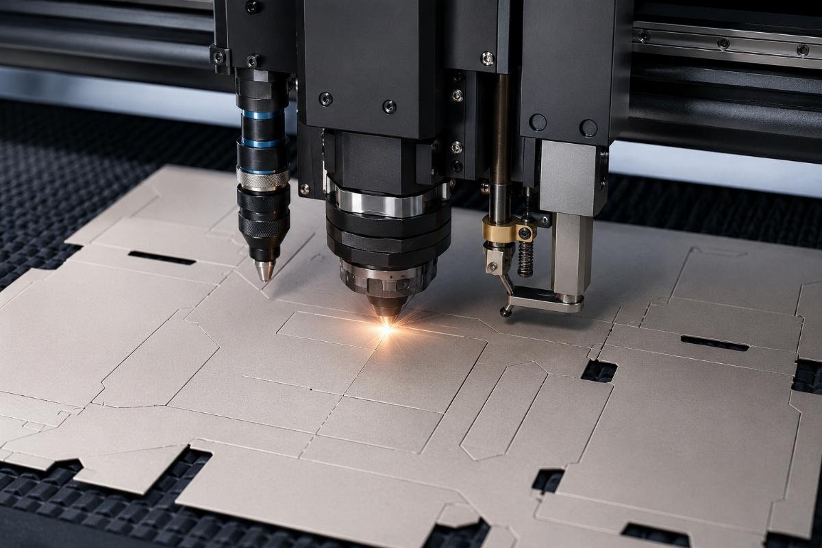 Multi-tool packaging CNC cutting Packaging sample cutting with integrated creasing and V-cut tools