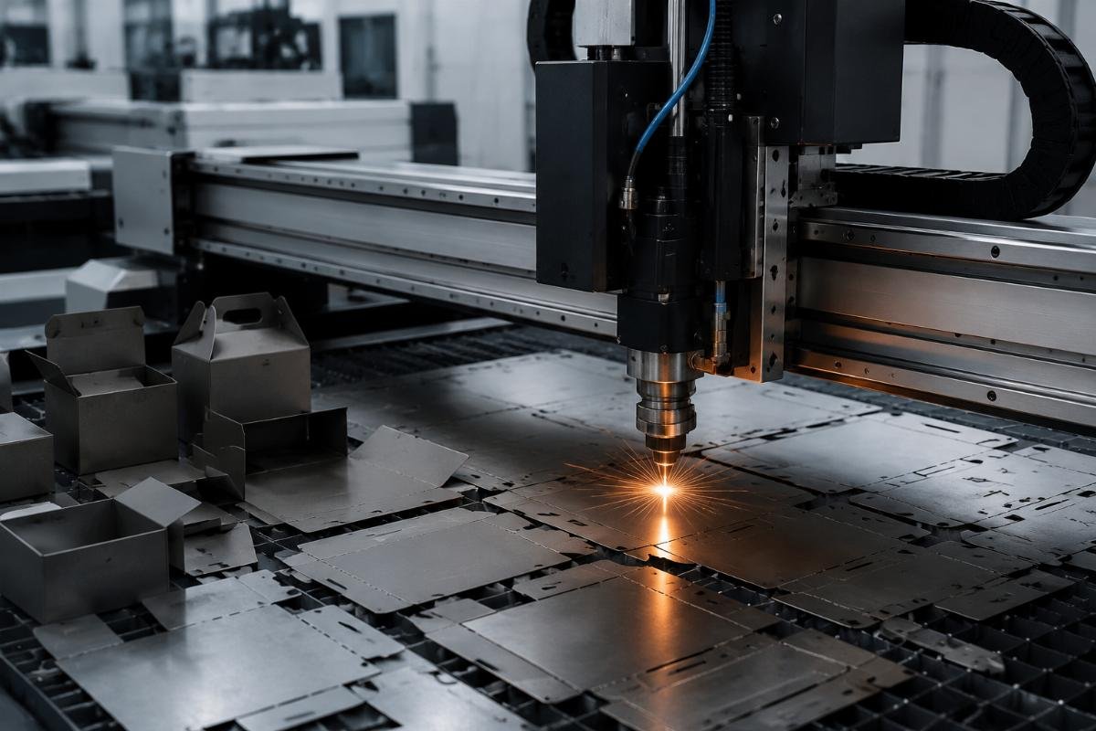 Industrial flatbed CNC cutter producing custom packaging samples on demand