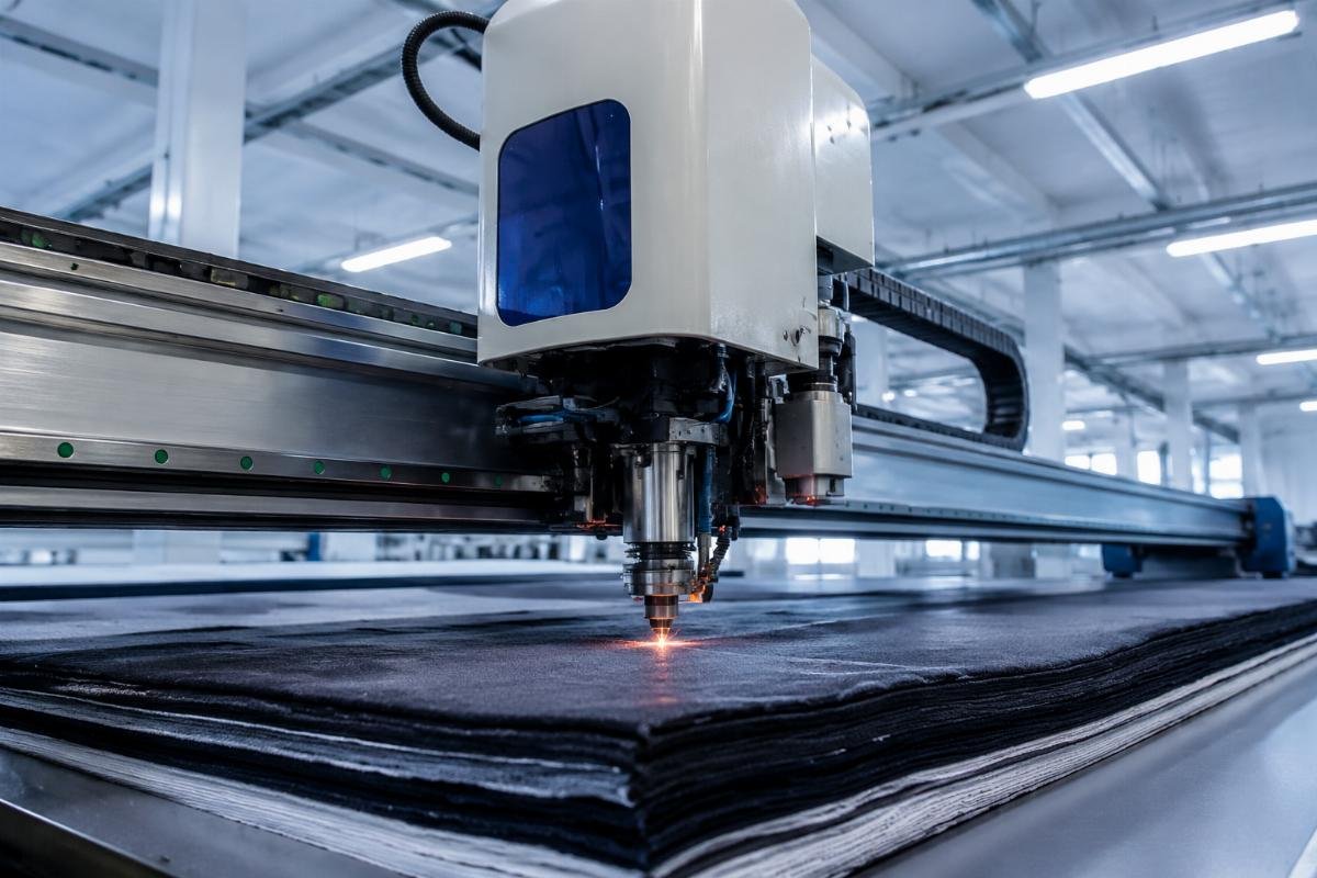Uzbekistan manufacturing equipment for textile cutting CNC fabric cutting unit running multi-layer operations at a Uzbekistan textile factory
